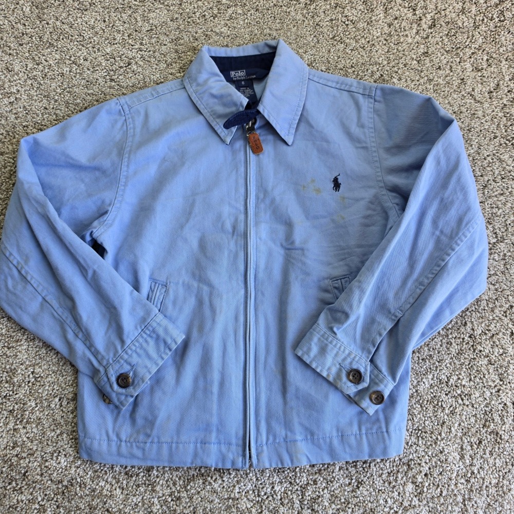 Polo Ralph Lauren Harrington Jacket Boys Size 6 Blue Cotton Twill FJ144617